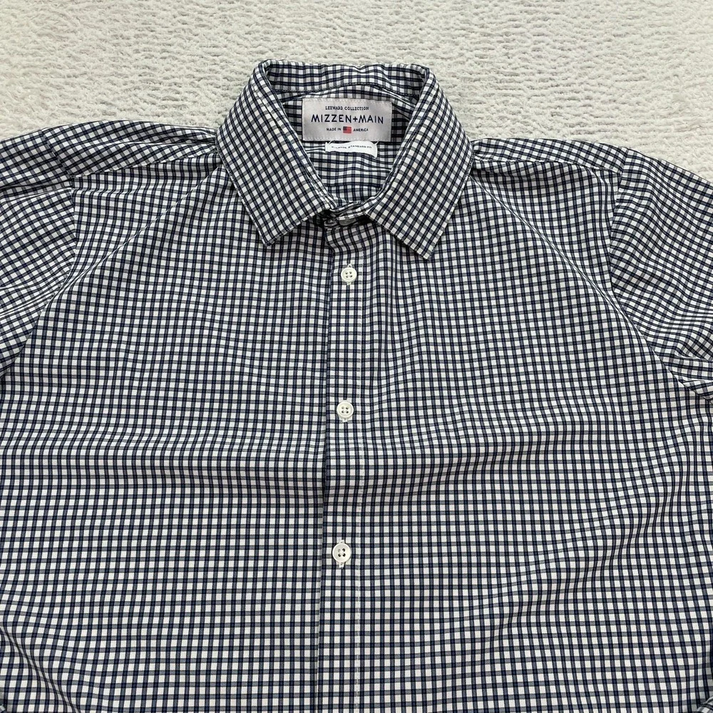 Mizzen Main Leeward XL Standard Fit Performance Dress Shirt‎ Blue white Plaid